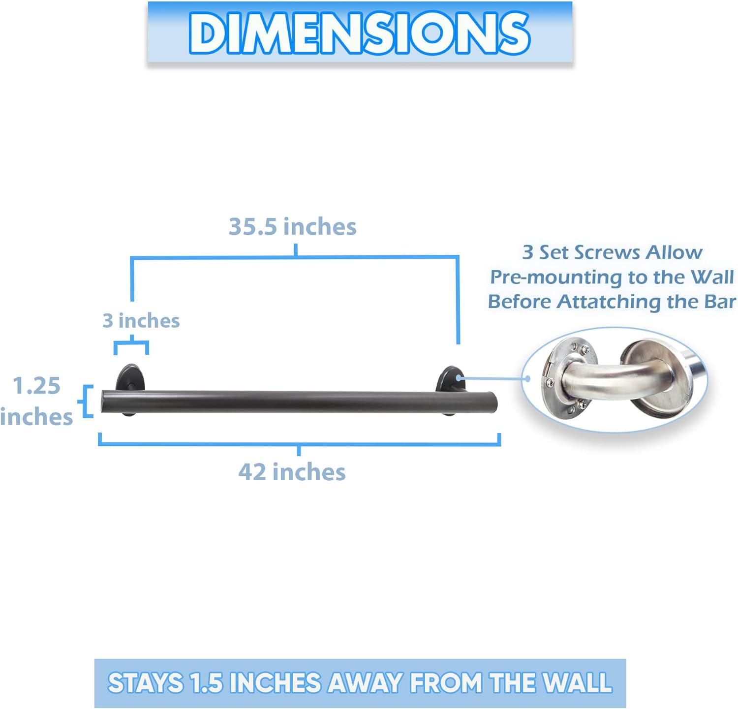 Skyline Grab Bar for Bathroom Shower Bathtub Toilet Steps ADA Safety/304 Stainless Steel (Oil Rubbed Bronze, 42 in.)