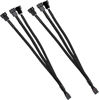 2 Pack 4 Pin PWM Fan Splitter Cable, PC Fan Splitter Extension Cable 1 to 3 Converter for 3 Pin & 4 Pin PC Cooling Fans, 10.6 inch Black Sleeved Braided Cable (10.6)