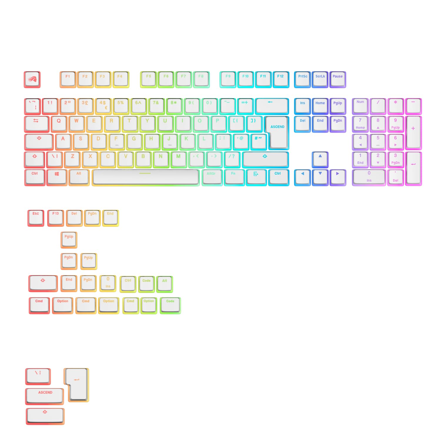 Glorious Aura V3 Keycaps - Uk Layout, White, White