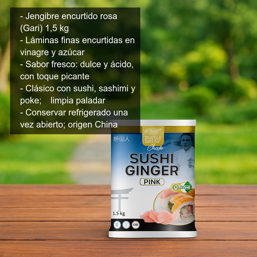 Gari encurtido rosa para sushi 1,5 kg hostelería láminas finas agridulces