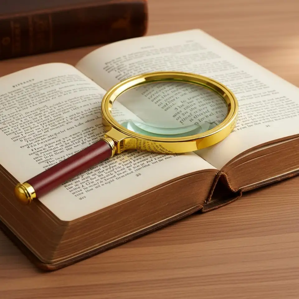 Lupa De Mão Luxo Dourada Lente De Aumento 70mm Zoom 10x Em Estilo Madeira Mogno Decoração Vintage Premium