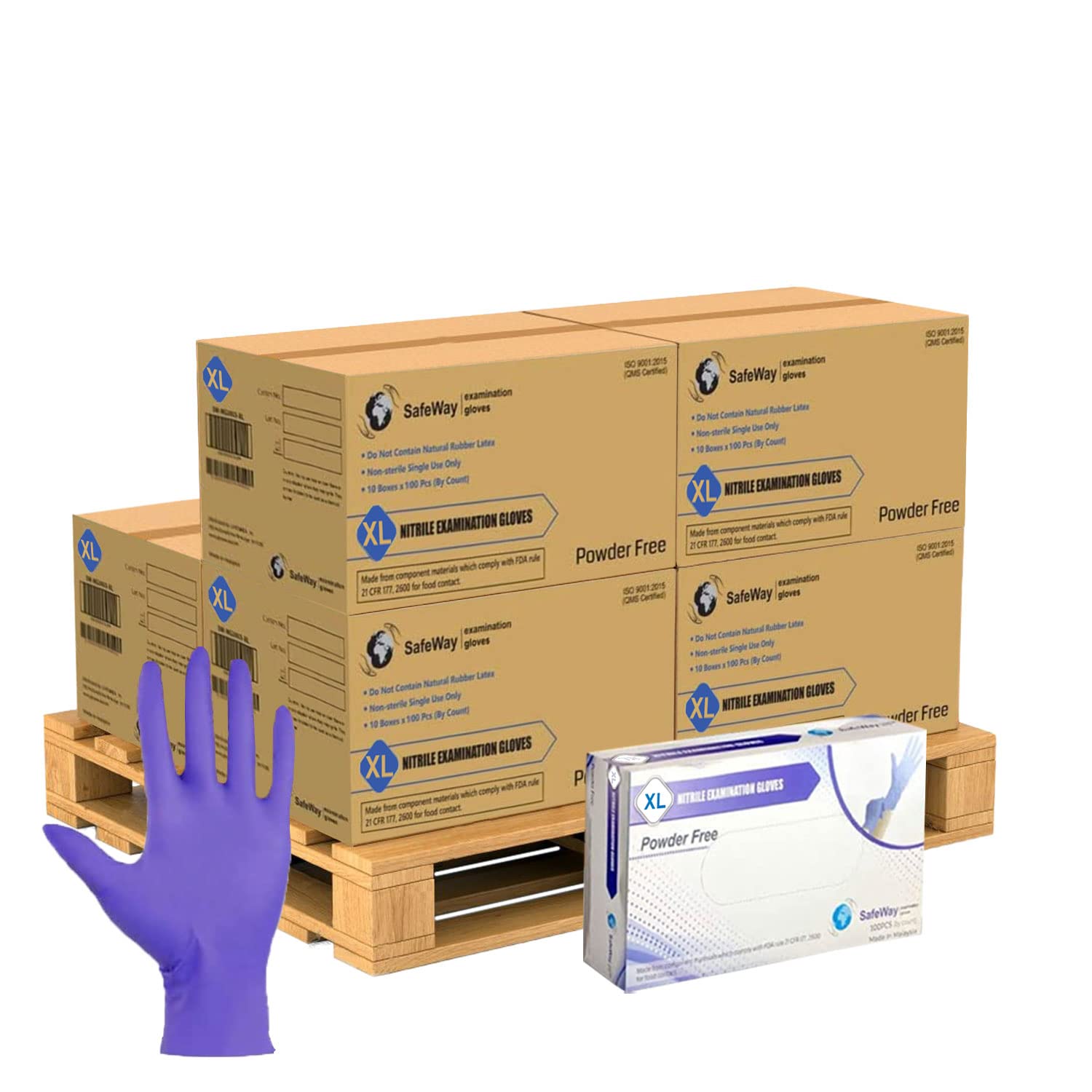 SAFEWAY USA Nitrile Disposable Gloves — Multi-Purpose Powder-Free and Non-Latex Textured Fingertips for Medical Use, Nursing, Lab Works, Kitchen Prep, Cleaning, Tattooing & More — (6000 pcs, X-Large)
