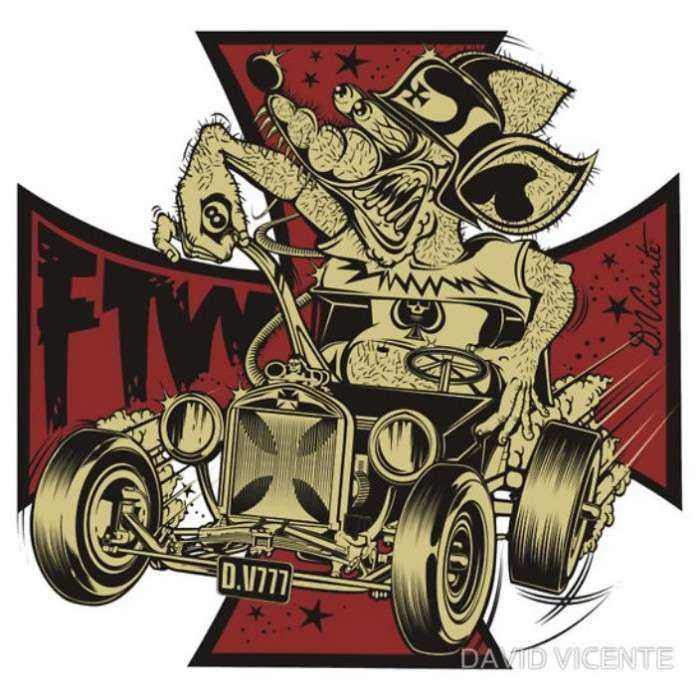 hotrodspirit - sticker david vicente FTW RAT et croix de malte autocollant