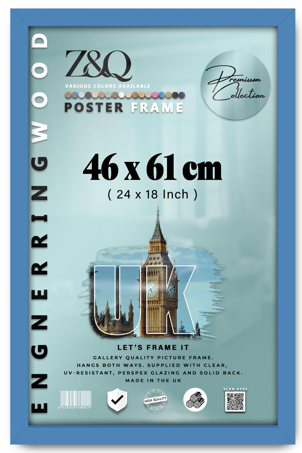 Z&Q - Eton Wood (46 x 61 CM) Poster Frame | Sturdy Wall Frame 24 x 18 Inch For Art Gallery, Home Décor, Wall Décor and Artwork [ Blue ]