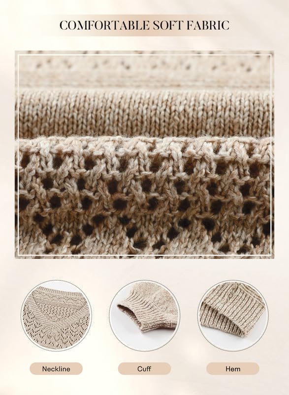 SHEWIN Womens Sweaters Casual Long Sleeve V Neck Lightweight Crochet Pullover Sweater Tops - Image 5