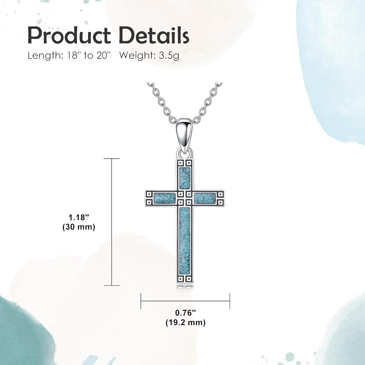 PELOVNY Cross Necklace 925 Sterling Silver Turquoise Obsidian Opal Necklace Cross Pendant Catholic Jewelry Christmas Birthday Christian Gifts for Women Men Unisex - Image 6