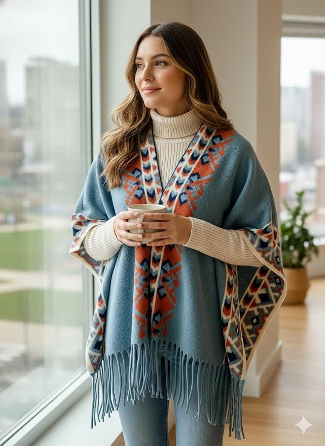 Poncho capa tejido retro mujer bohemio estilo casual miniatura 2