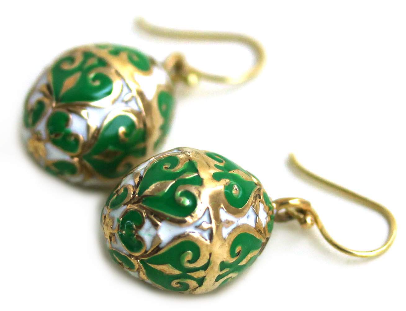 Bronze Multicolor Enameled Egg, Easter Egg, Russian Eggs, Dangle Earrings Fish Hook Thailand Made Jewelry