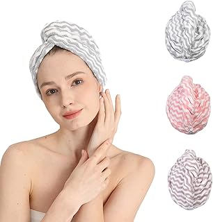 Good Nite 3 Piezas Toalla Microfibra Pelo Turbante de Cabello Súper Absorbente Toalla de Microfibra para el Cabello Rizado...