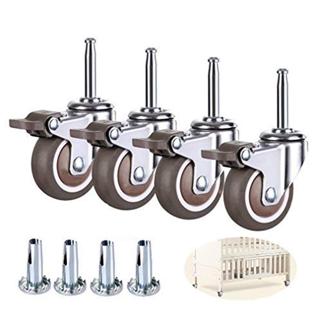 GBRJUYF 4 Set Swivel Caster Wheels for Cribs & Office Chairs, 38mm Rubber Castors with Brakes, M8x38mm Mounting, Silent Roll, 80kg Capacity, Furniture Mobility (4 Brakes, 1.5in)