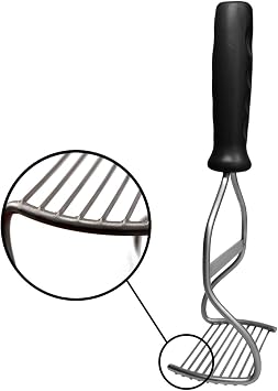 Diamond Series Heavy Duty Potato Masher Stainless Steel Handheld Food Masher & Blender with Ergonomic Non-Slip Handle Ideal for Beans, Veggies, Avocados, Fruits & More Black