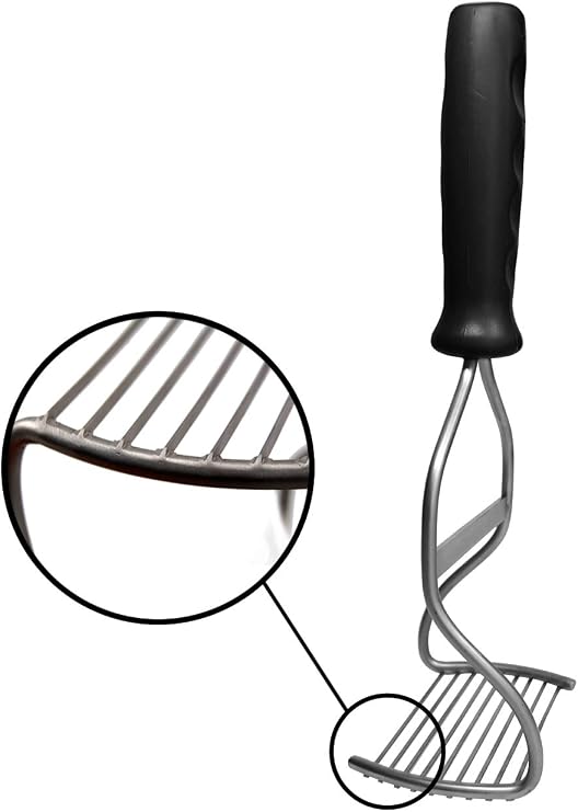 Diamond Series Heavy Duty Potato Masher Stainless Steel Handheld Food Masher & Blender with Ergonomic Non-Slip Handle Ideal for Beans, Veggies, Avocados, Fruits & More Black