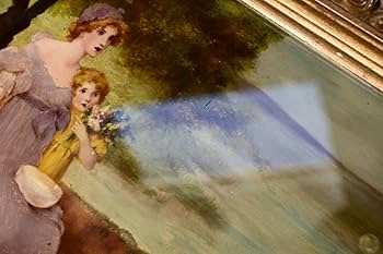 真作保証 西洋美術 ヨーロッパ絵画 「少女と女性」油彩20号 18～19世紀古画 Amazon.co.jp: 西洋美術ガラス絵親子少女美少女子供家族額装西洋骨董