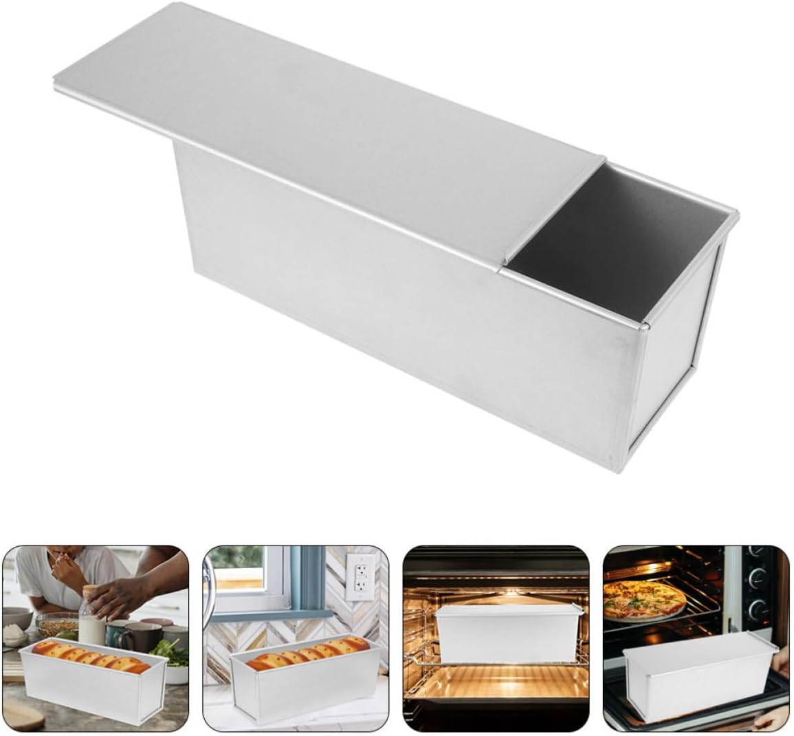 Non-stick Aluminum Alloy Loaf Baking Pan with Slide Cover Lid, Large Capacity Bread Pan for Uniform Heating and Fast Heat Conduction, for Baking French Bread and Family Gatherings