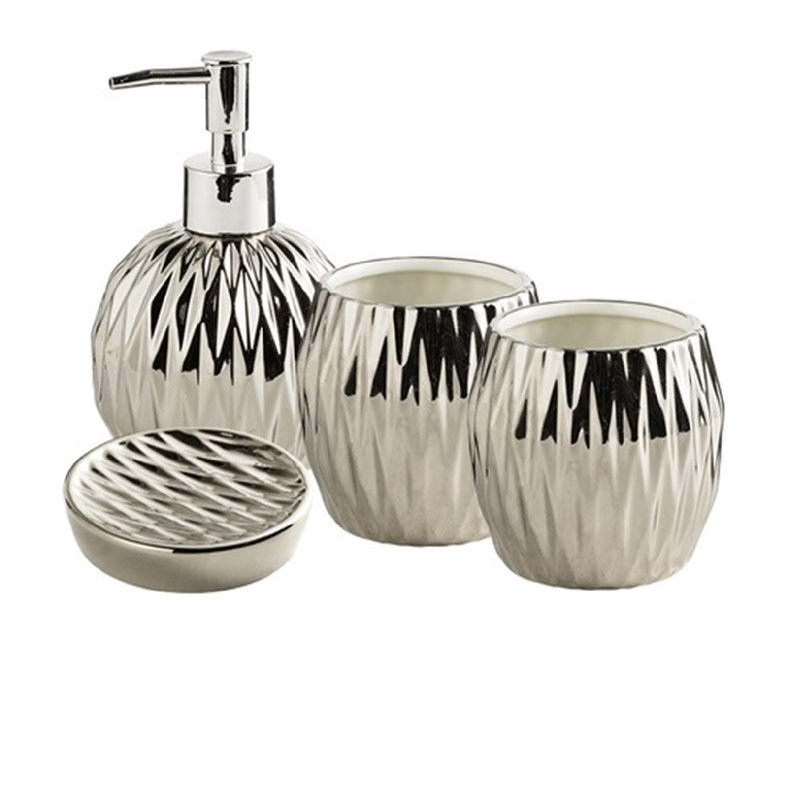 Soap Dish Set Light Luxury Electroplated Ceramic Wash Set Creative Soap Dispenser Mouthwash Cup Dish Bathroom(B-4-piece set)