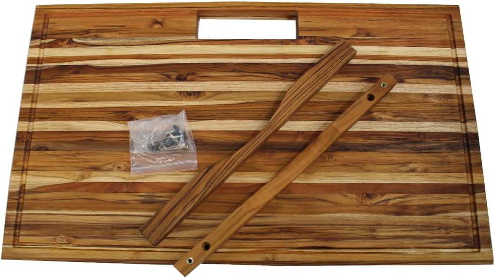 EcoDecors, Teak Edge Grain Cutting Board 34"x20", Extra Large Solid FSC Teakwood Butcher Block with Juice Groove, Handles & Waste Slot, Best Wooden Cutting Board for Kitchen Stove-Top Prep