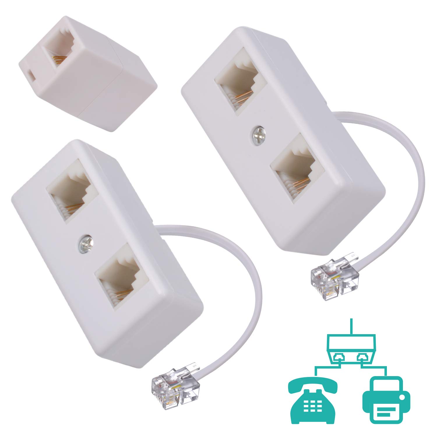 Phone Splitter 1 to 2, Landline Converter, Telephone Wall Jack Adapter