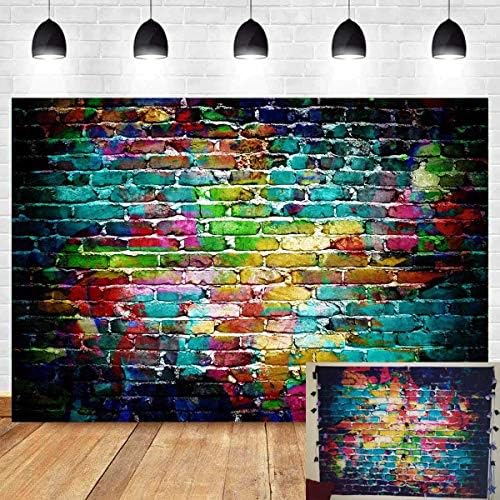 9x6FT Colorful Brick Wall Photography Backdrop Vinyl Graffiti Backdrops Adults Children Portrait Photo Background Studio Props Booth Birthday Party Decor Supplies Photoshoot 2.7x1.8m