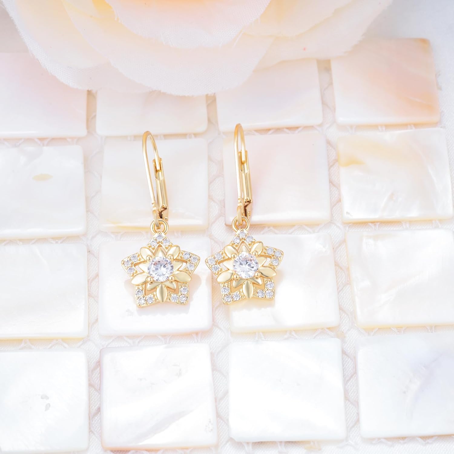 Sterling Silver Star Leverback Earrings - Hypoallergenic Charming Cubic Zirconia Star-Shaped CZ Earrings Fashion Jewelry for Mom Wife - Image 2