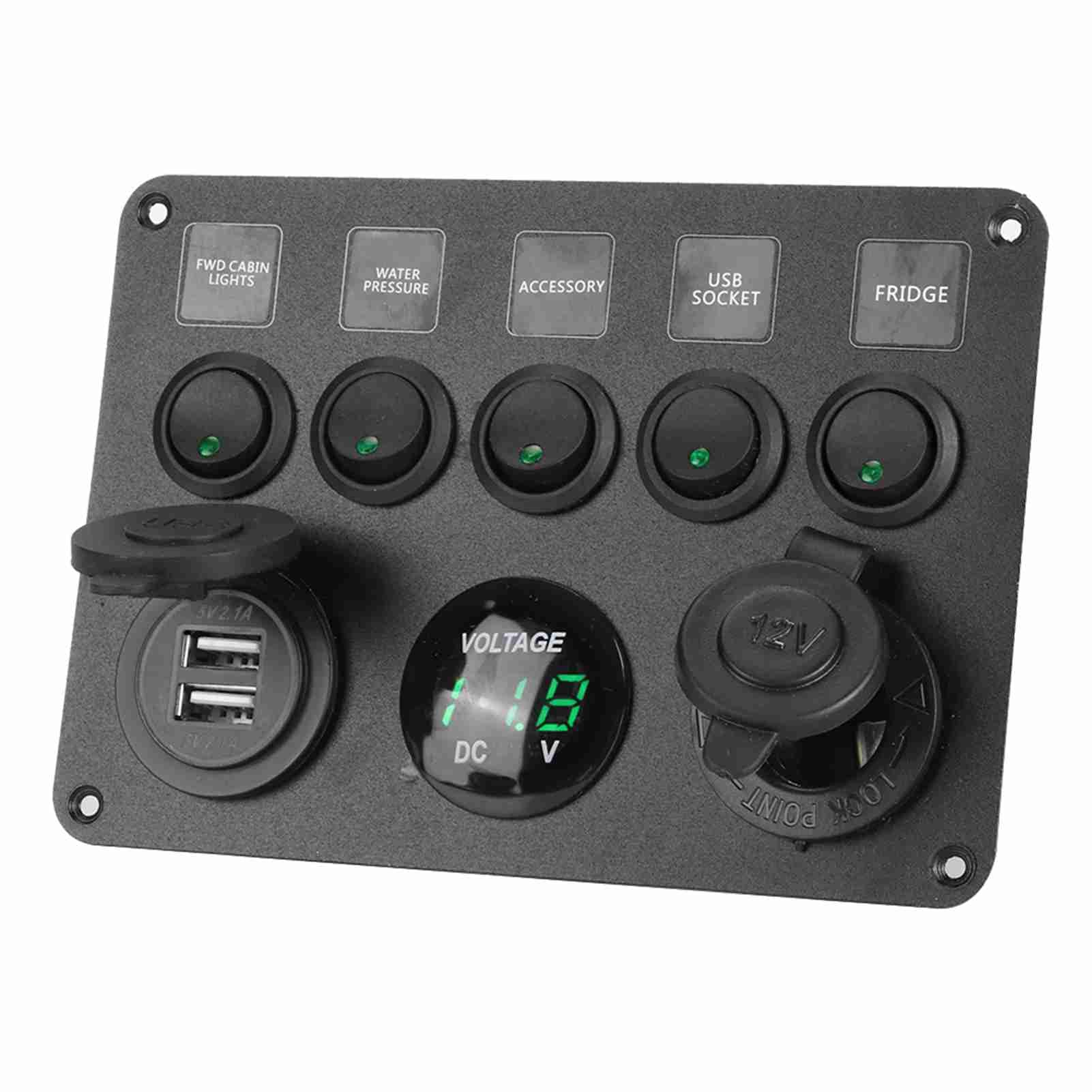 Panel de interruptor de palanca led de 5 bandas evita descargas con voltímetro para coche y rv 7