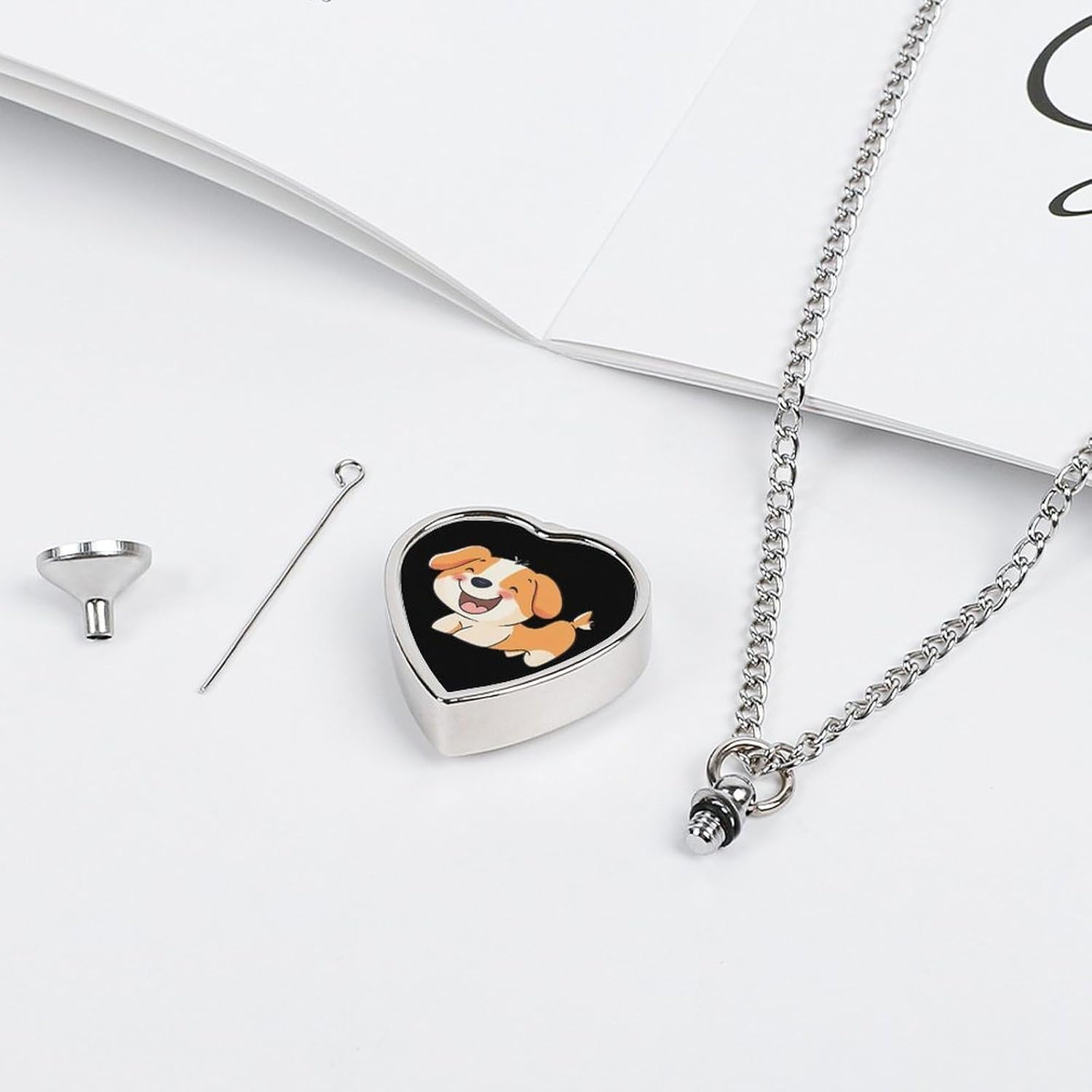 Happy Puppy Dog Urn Necklace for Ashes Cremation Jewelry Heart Pendant Keepsake with Filling Kit