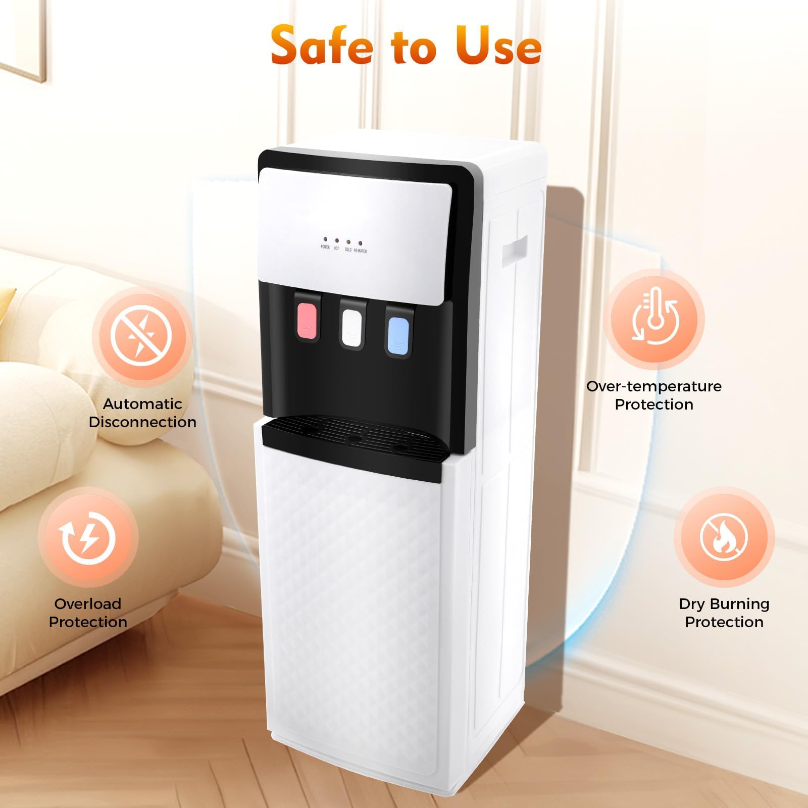 Dispensador Enfriador de Agua de Carga Inferior para Botellas de 5 galones, con 3 temperaturas, boquillas para Calor/frío/habitación, para Gimnasio en casa y Oficina