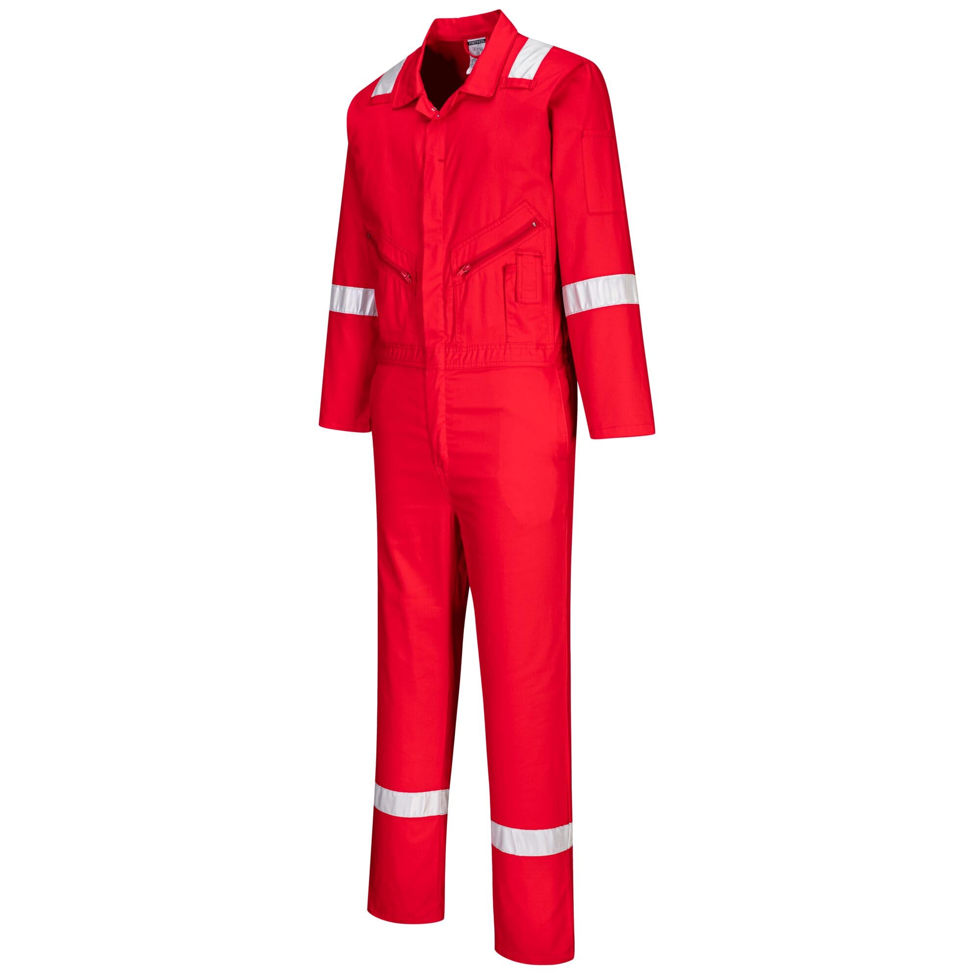 Portwest C814 Iona Lightweight Reflective Cotton Coverall with Pockets - Safety Boiler Suit Workwear Overalls, Red, L