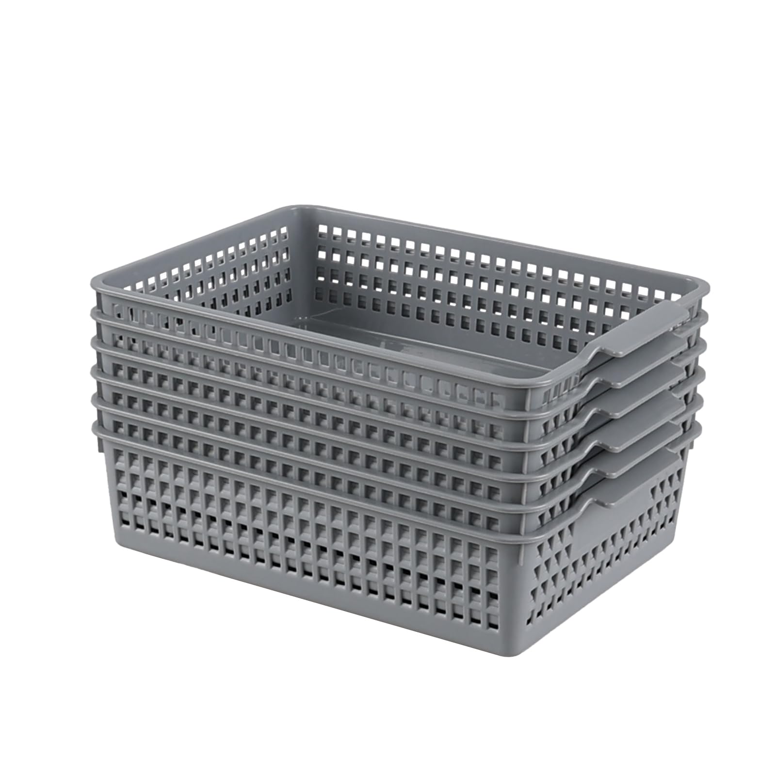 Lot de 6 paniers de rangement plastique pour solutionner le désordre gris