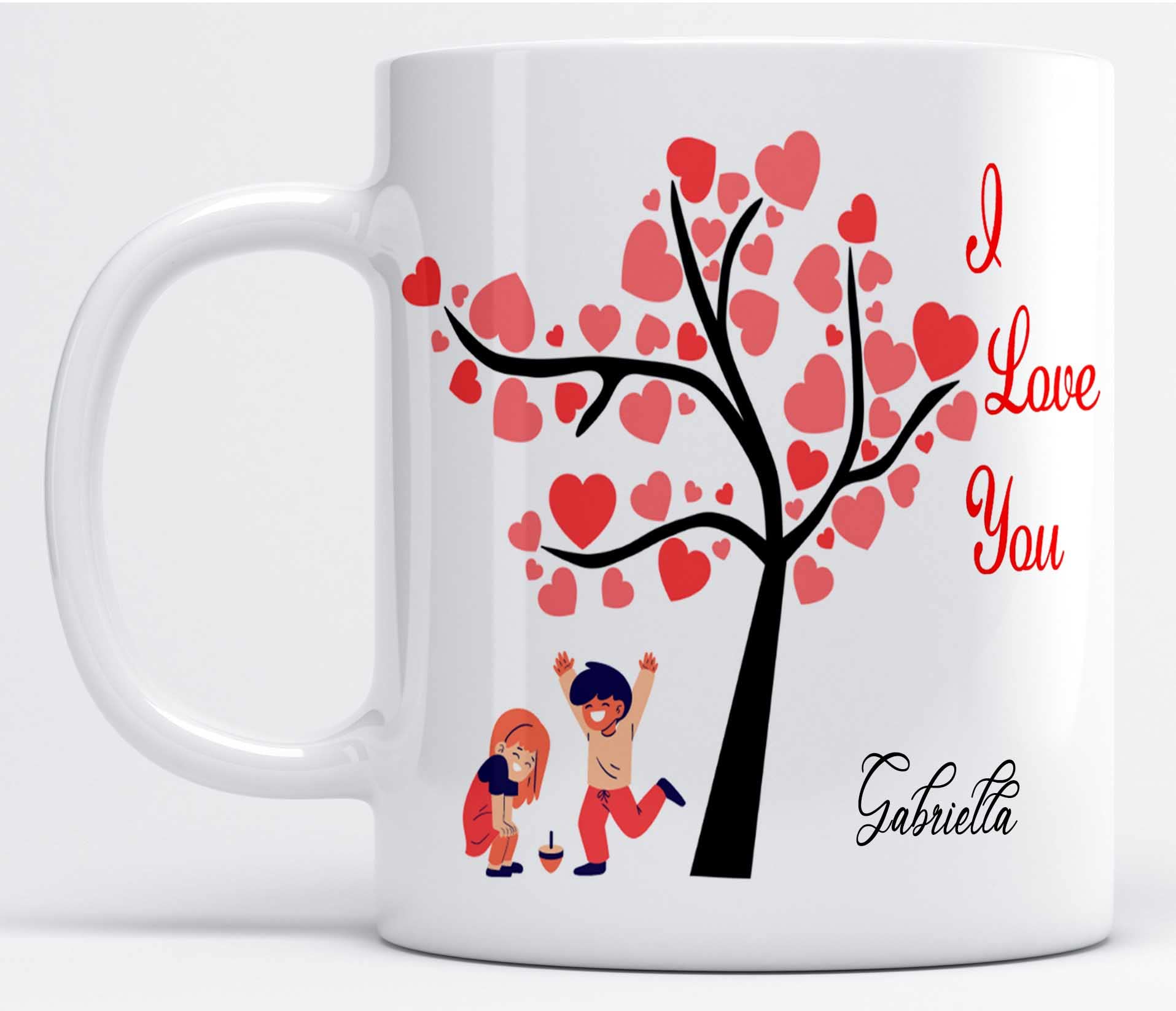 LOROFY Name Gabriella Printed Tree of Hearts Design Ceramic Coffee Mug (350ML)