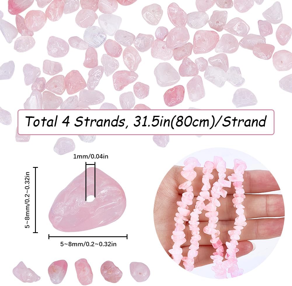 SUNNYCLUE 1 Box 4 Strands Rose Quartz Chip Beads Rose Quartz Chips Bulk Chip Stone Beads Strand Crystal Tumbled Chips Energy Healing Gemstone for Jewelry Making DIY Craft Garden Vase Home Decor