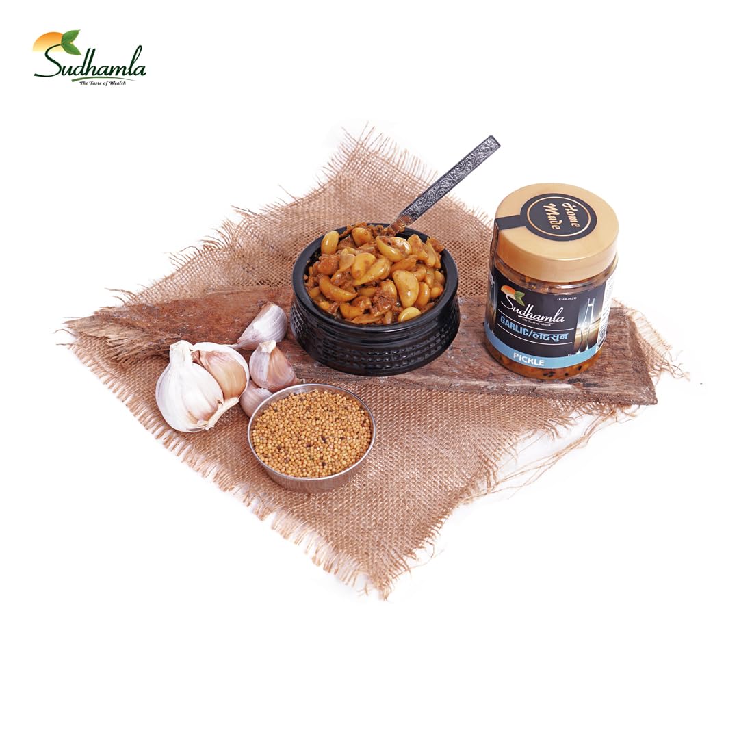 Garlic Pickle - 200 gm Sudhamla Handcrafted Gourmet Delight in Sunflower Oil Homemade Lahsun Ka Achar Flavorful Garlic Infused in Premium Olive Oil Tangy and Spicy with Garlic Pieces 3