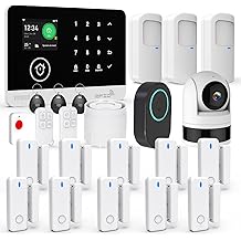 Home Alarm System with Camera, 23 Pieces Wireless WiFi/GSM SMS Home Security System with Motion Detector, 120dB Alarm Siren, Remote Control, Doorbell Button and SOS Button for Villa,Warehouse