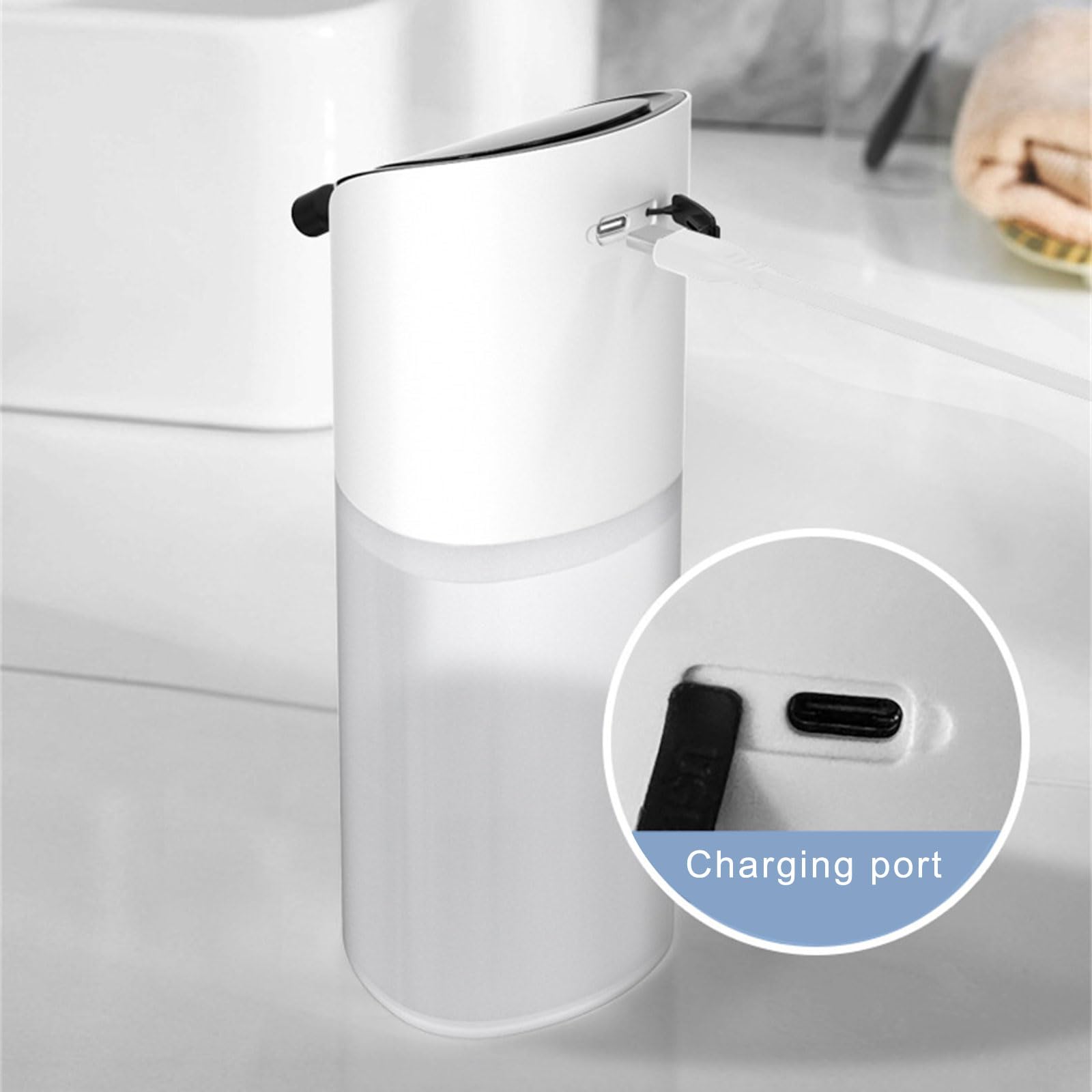 Dispensador de jabón con sensor de movimiento USB C, recargable, sin contacto, ajustable, impermeable, para baño y cocina, sensor de movimiento