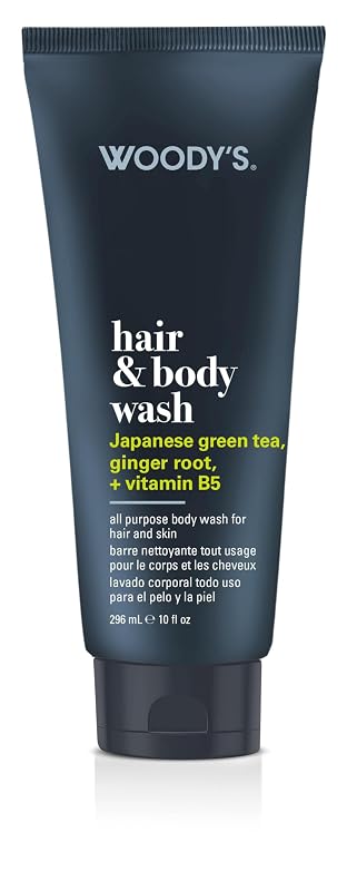 Woody's Shampoo e sabonete líquido corporal 2 em 1 com gengibre, chá verde japonês e pantenol, 300 mL
