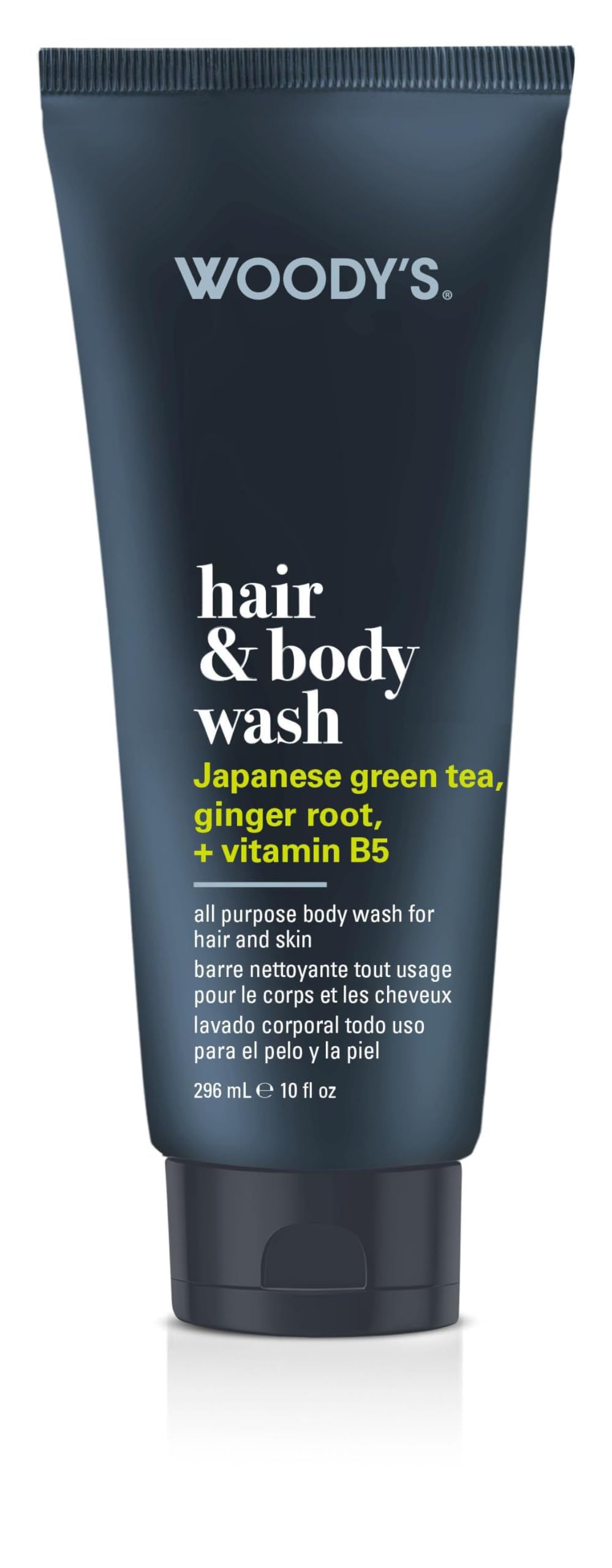 Woody's Hair & Body Wash – 2-in-1 Men’s Shampoo & Body Cleanser for Hair, Face & Body with Ginger Root, Japanese Green Tea & Panthenol, 10 oz
