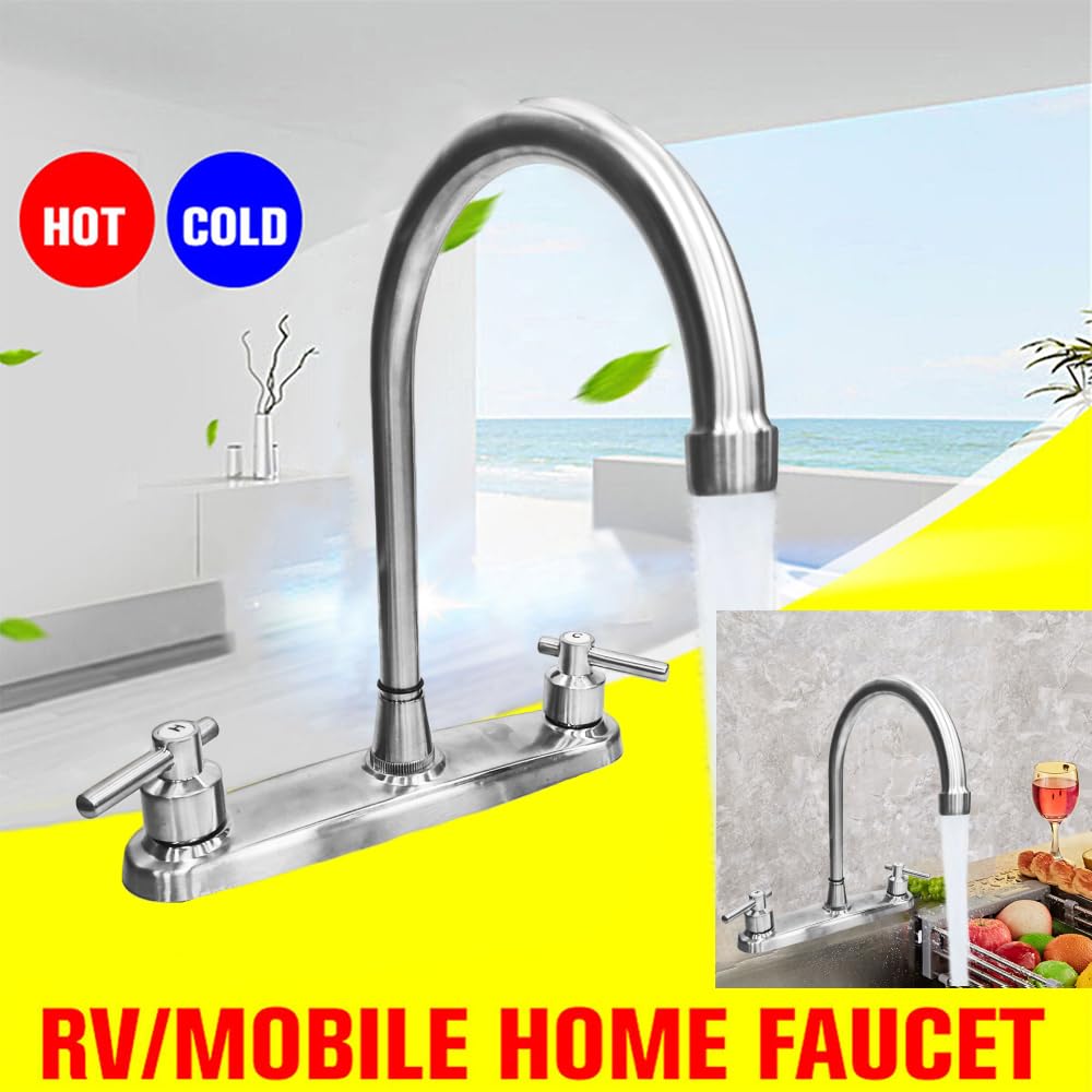 Grifo de cocina, grifo de fregadero de cocina no metálico de repuesto con dos asas, cuerpo principal de 8 pulgadas, arco alto, giro de 360 grados, repuesto para autocaravanas, remolques de