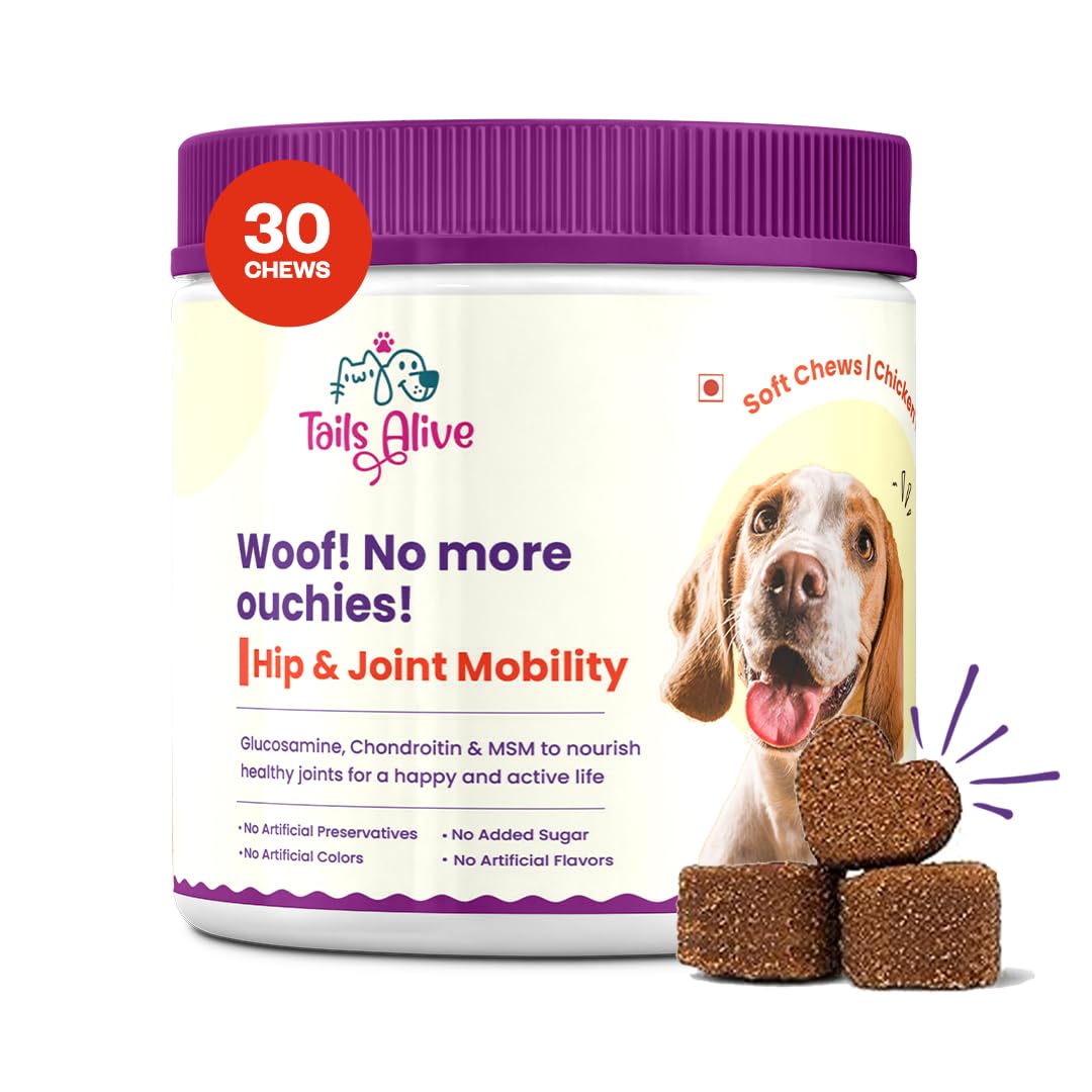 TailsAlive Hip & Joint Soft Chews Supplement for Dogs | Glucosamine, Chondroitin, MSM| for Mobility & Flexibility | Chicken Flavor | 30 Soft Chews