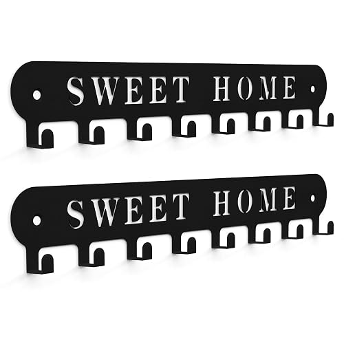 Key Holder Wall Mount Black,Total 16 Wall Decor Command Hooks,Key