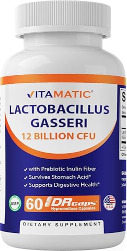 Vitamatic Lactobacillus Gasseri - 12 mil millones por cápsula DR - 60 unidades - Soporte digestivo - Fabricado con fibra prebiótica de inulina disponible en Yaxa Peru