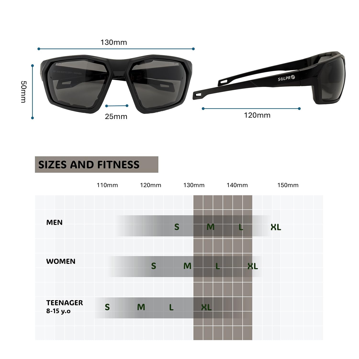 SOL PRO Lunettes de conduite de moto anti-buée, lunettes de protection, rembourrage en mousse, anti-poussière et coupe-vent, pour homme et femme