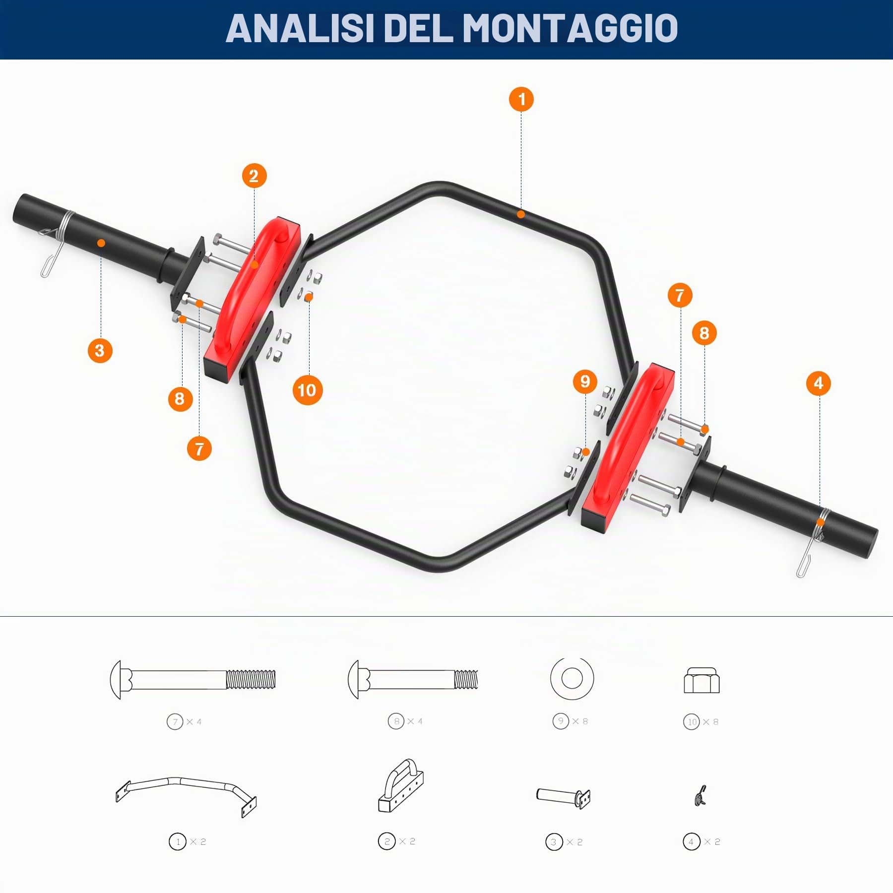 JX FITNESS Barra olimpica da 5 cm, barra esagonale per squat, da 124 cm, per squat, flessioni, esercizi di spalla, passeggiate agricole, capacità di 180 kg, per allenamento a casa e palestra