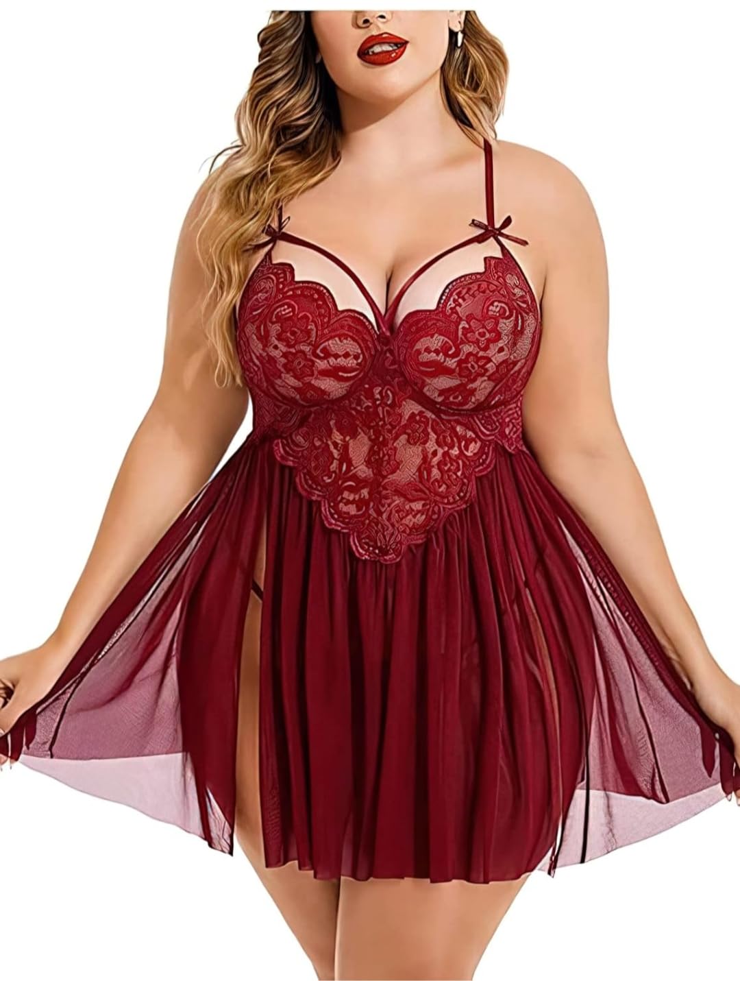 Mysli Lingerie for Women Special Nightwear Above Knee Baby Doll Dress Deep Open Back-image-41
