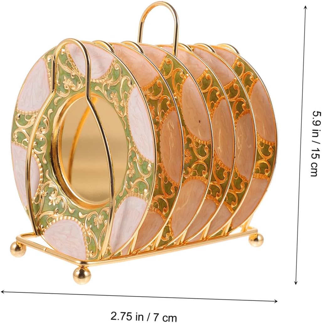 Zinc Alloy Stylish Cup Holder Set with Anti-Spilling Saucers and Rack for Table Decor and Office Use