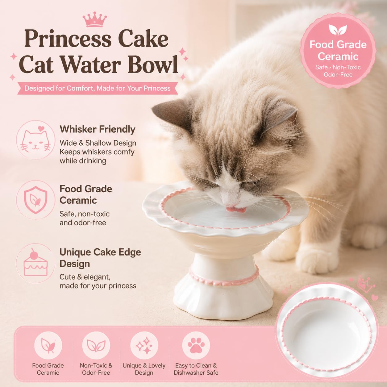 Lot de 2 gamelles surélevées en céramique pour chat avec alimentation lente et eau - Protection du cou - Anti-étouffement - Décoration d'intérieur élégante et cadeau pratique pour les parents