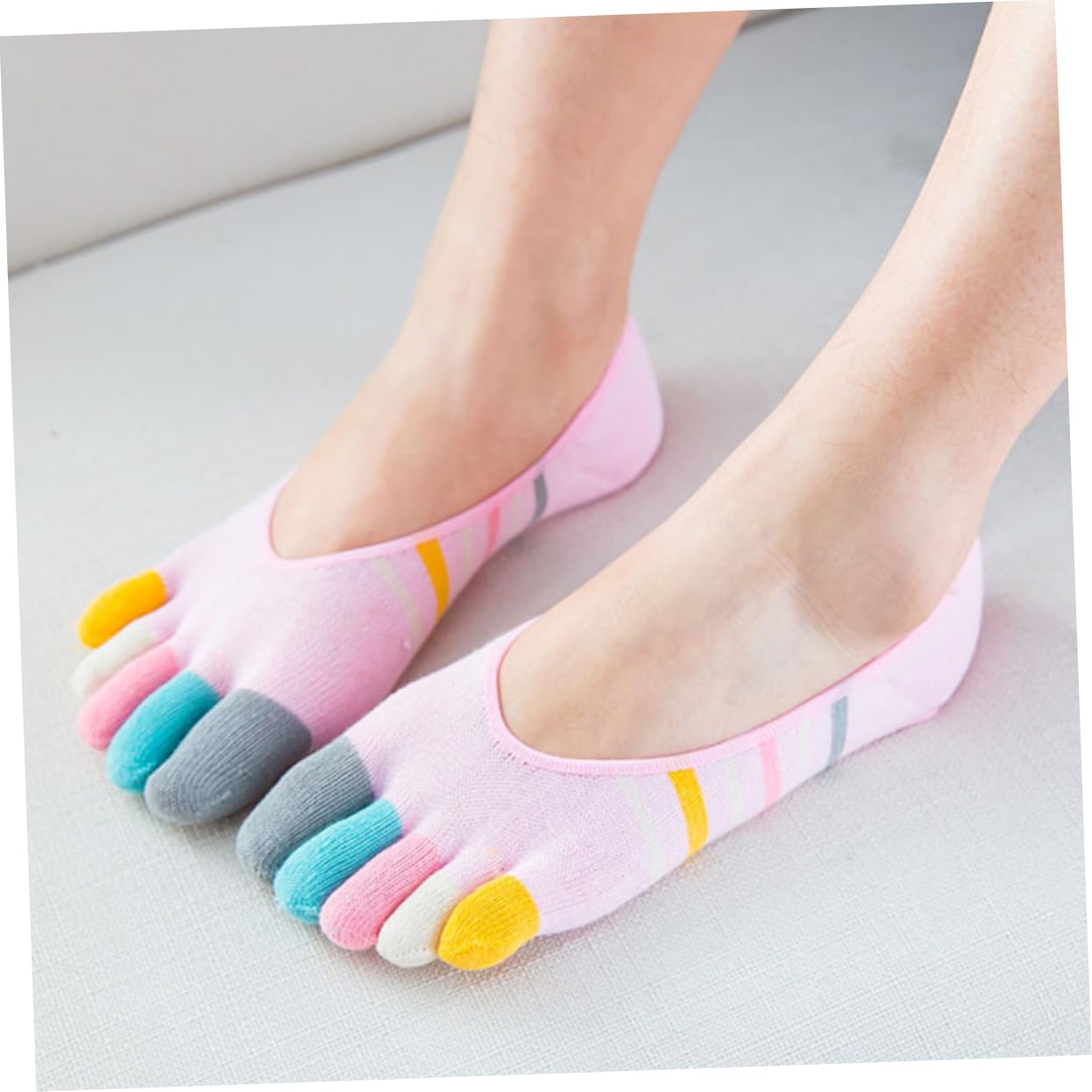 VALICLUD 5 pares Calcetines Invisibles de Mujer Cinco Dedos Algodón Transpirable Diseño Rayas Paquete para Yoga y Diario