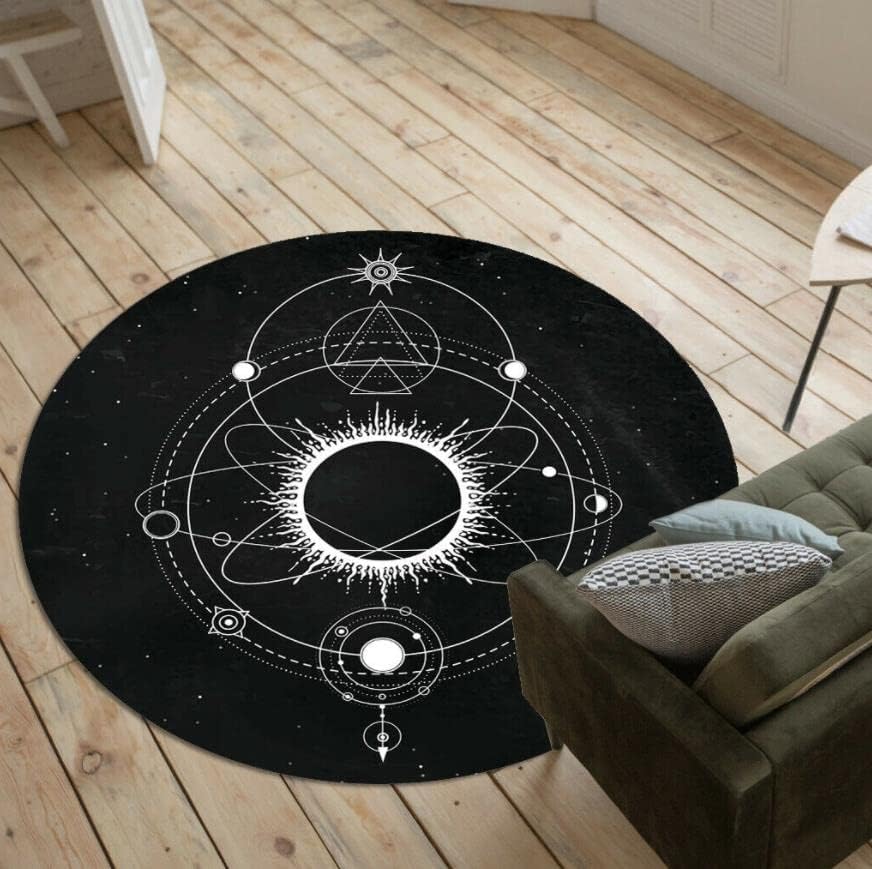Tapete redondo negro con sistema solar, antideslizante, decoración cómoda para el hogar, dormitorio, sala de estar, 28 x 28 pulgadas