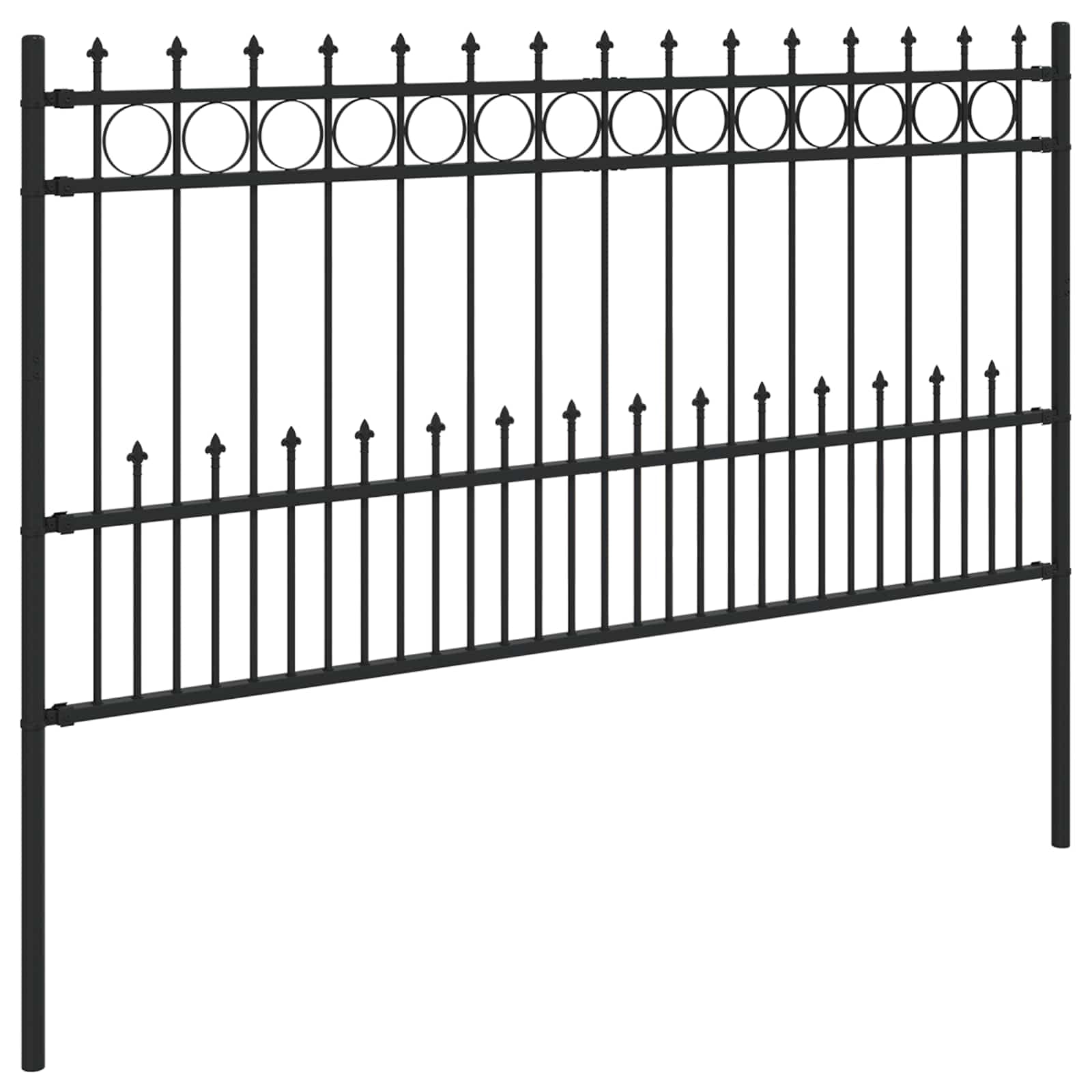 Spike-Ringzaun HORST Schwarz pulverbeschichteter Stahl 200x150 cm Zaunelement Gartenzaun mit Sichtschutz und Speerspitze für Terrasse, Balkon, Vorgarten und Außenbereich