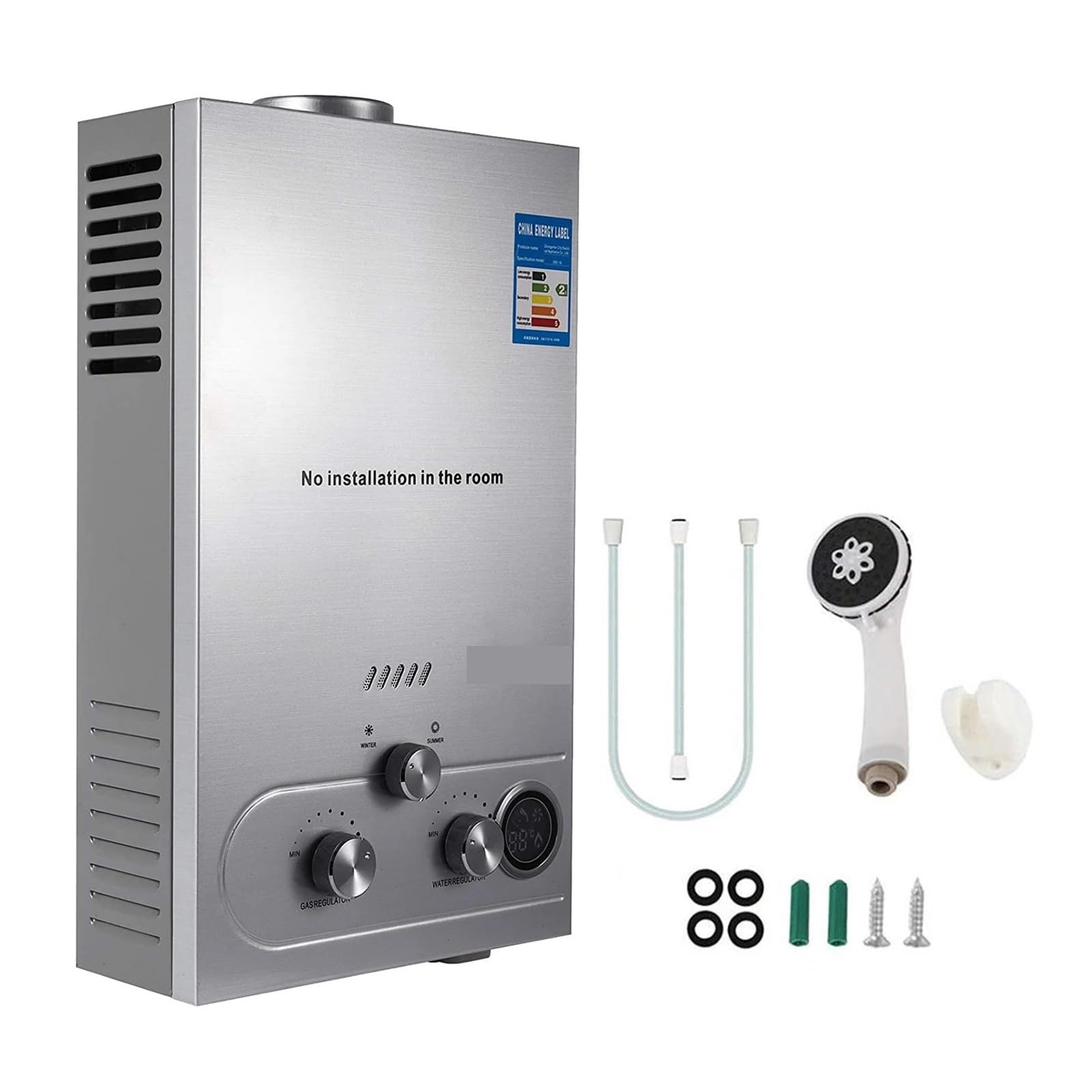 WESLNN LPG 6L/8L/10L/12L/16L/18L Water Heater 36KW Instant Liquefied Petroleum Gas Water Heater Stainless Steel Boiler Kit Portable(12L)