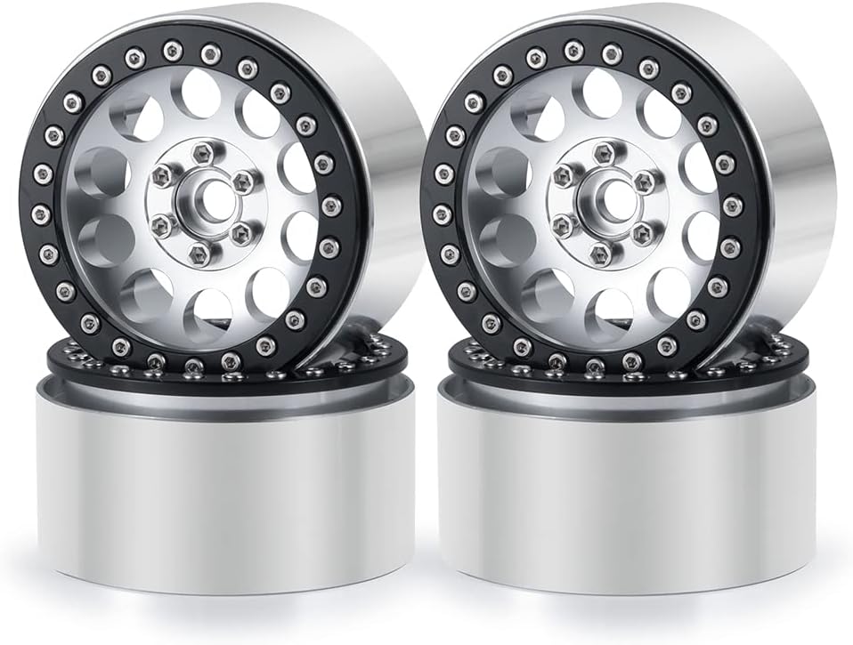 RCLIONS 4PCS 2.2inch Beadlock Wheels 35mm RC 2.2 Aluminum Rims for AXIAL Wraith RR10 90048/90018 TRX4 1/10th RC Crawler Truck Car (Silver)