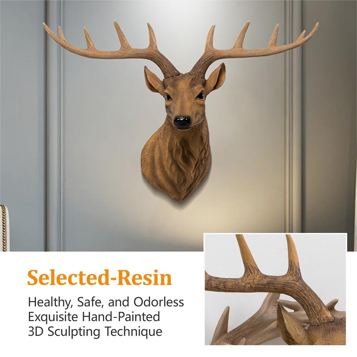 Decorazione da parete testa di animale, testa di cervo 3D in resina